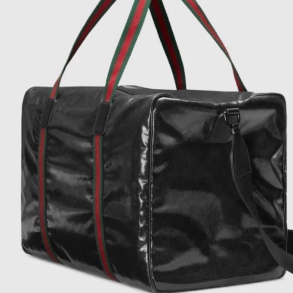 New Gucci Black Crystal Monogram Weekender Duffle Bag With Crossbody Strap - Picture 6 of 6